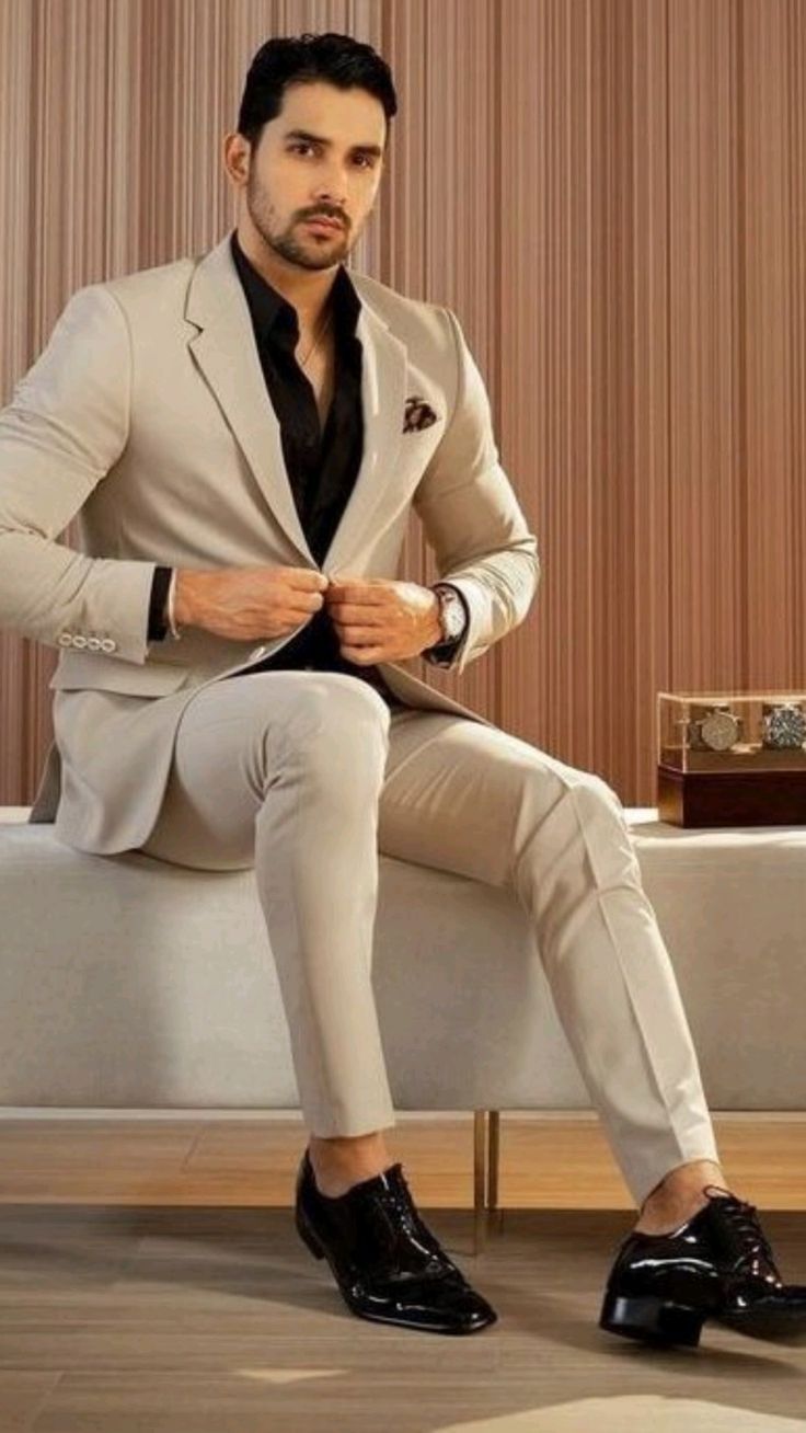 Tan Suit with Black Shirt